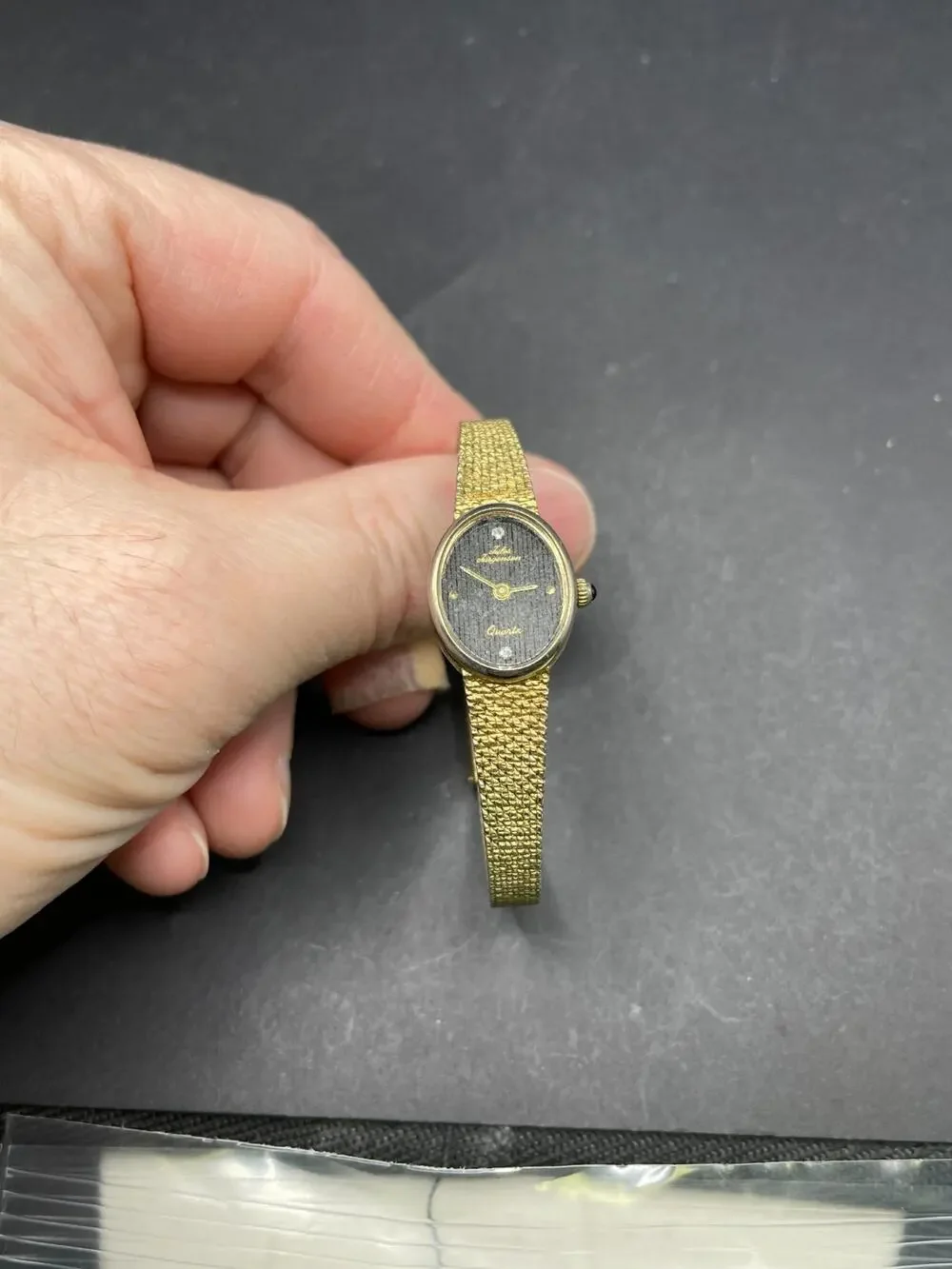 Vintage Jules Jurgensen Quartz Diamond Oval Gold Tone Ladies Watch 4461